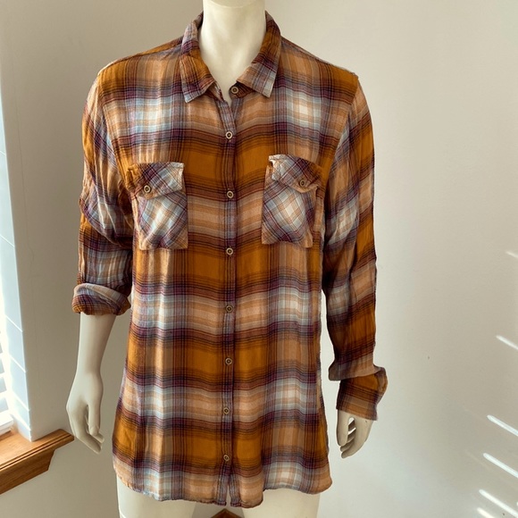 Maurices Tops - Maurices XXL Womens Mustard/Rust/Gray Plaid Shirt